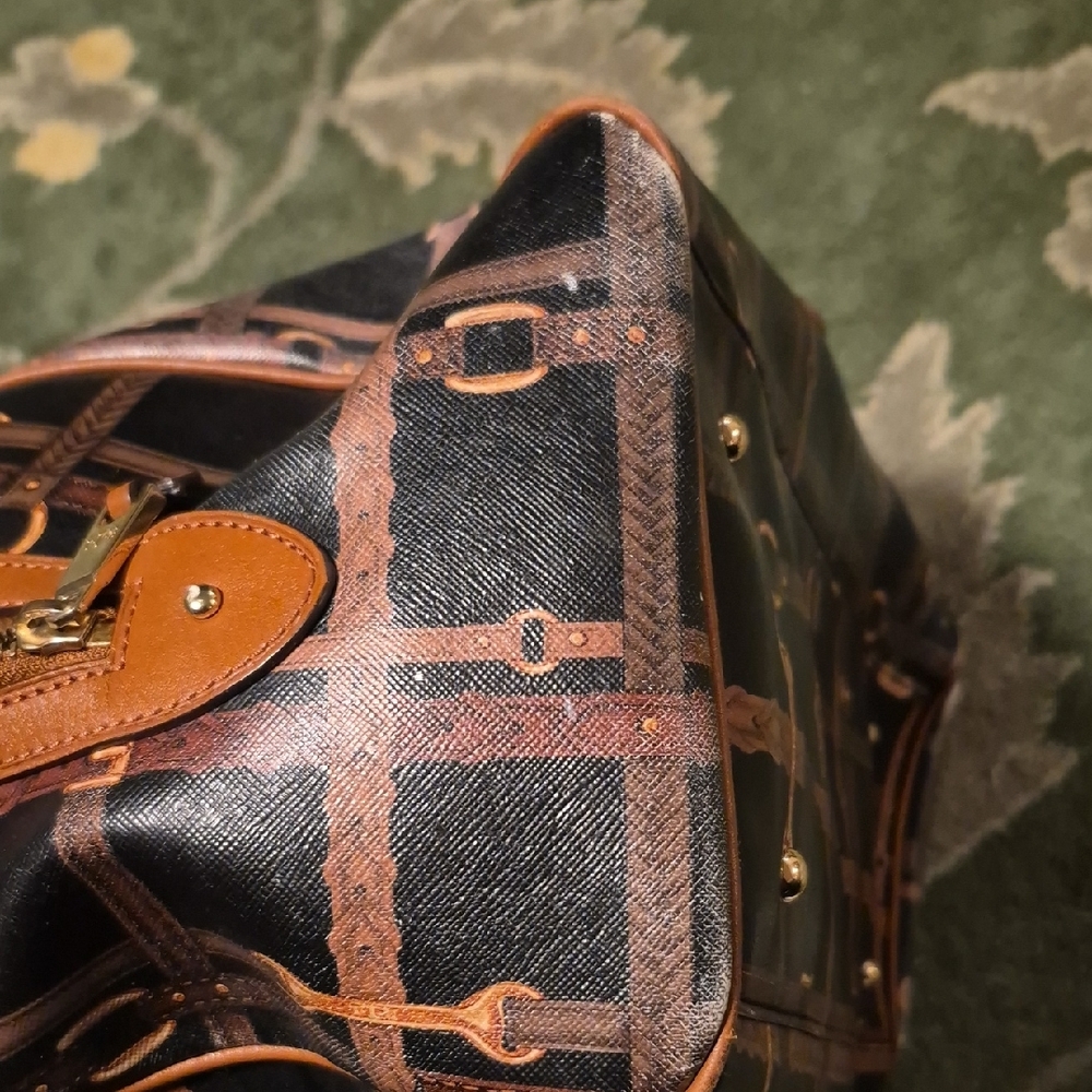 Ralph Lauren Black & Brown Patterned Leather-Trim Hobo Bag - Picture 13 of 16